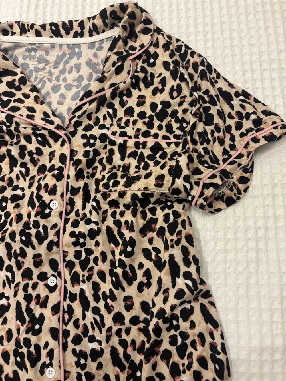 Tahari Leopard Print Button-Front Top with Pink Trim